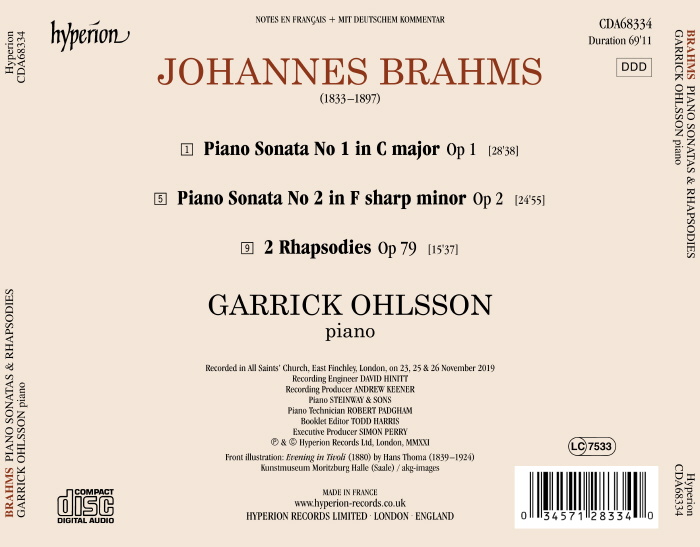 Garrick Ohlsson 브람스: 피아노 소나타 1, 2번, 2개의 랩소디 (Brahms: Piano Sonatas Op.1, Op.2, Two Rhapsodies Op.79)