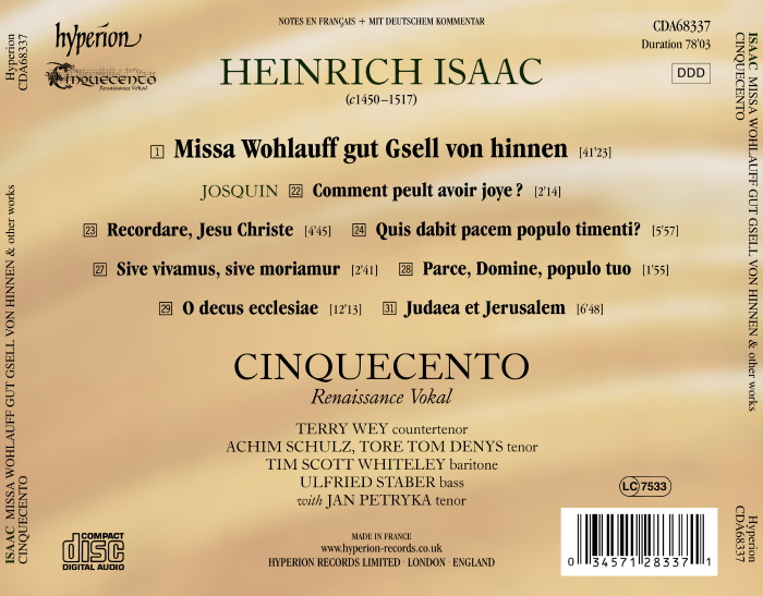 Cinquecento 이자크: 미사곡 ‘어찌하면 즐거울 수 있을까’ 외 (Isaac: Missa 'Wohlauff gut Gsell von hinnen') 