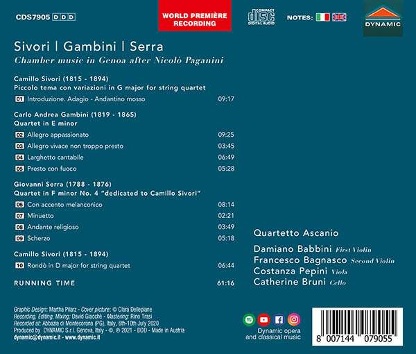Quartetto Ascanio 시보리: 작은 주제와 변주, 론도 / 감비니: 현악사중주 E단조 (Sivori: Piccolo tema con variazioni, Rondo / Gambini: String Quartet in E minor)
