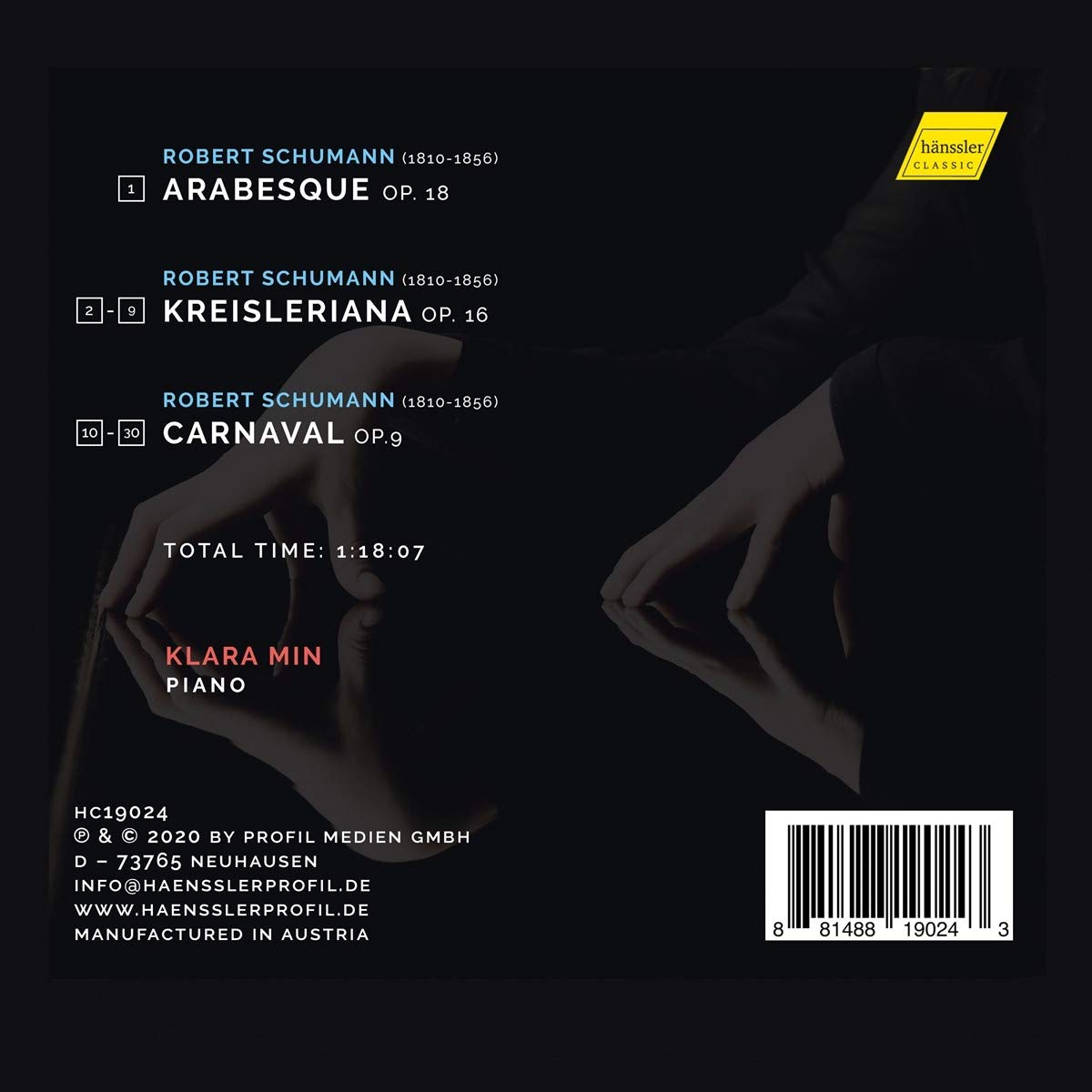 Klara Min 슈만: 아라베스크, 크라이슬레리아나, 사육제 (Schumann: Arabeske Op.18, Kreisleriana Op.16, Carnaval Op.9) 