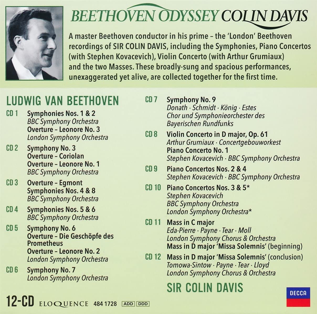 Colin Davis 콜린 데이비스 - 1960~1980년대 필립스 레이블 베토벤 레코딩 모음 (Beethoven Odyssey) 