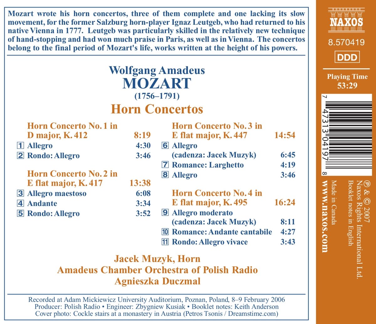 Jacek Muzyk 모차르트: 호른 협주곡 1-4번 (Mozart: Horn Concerto K.412, K.417, K.447, K.495) 