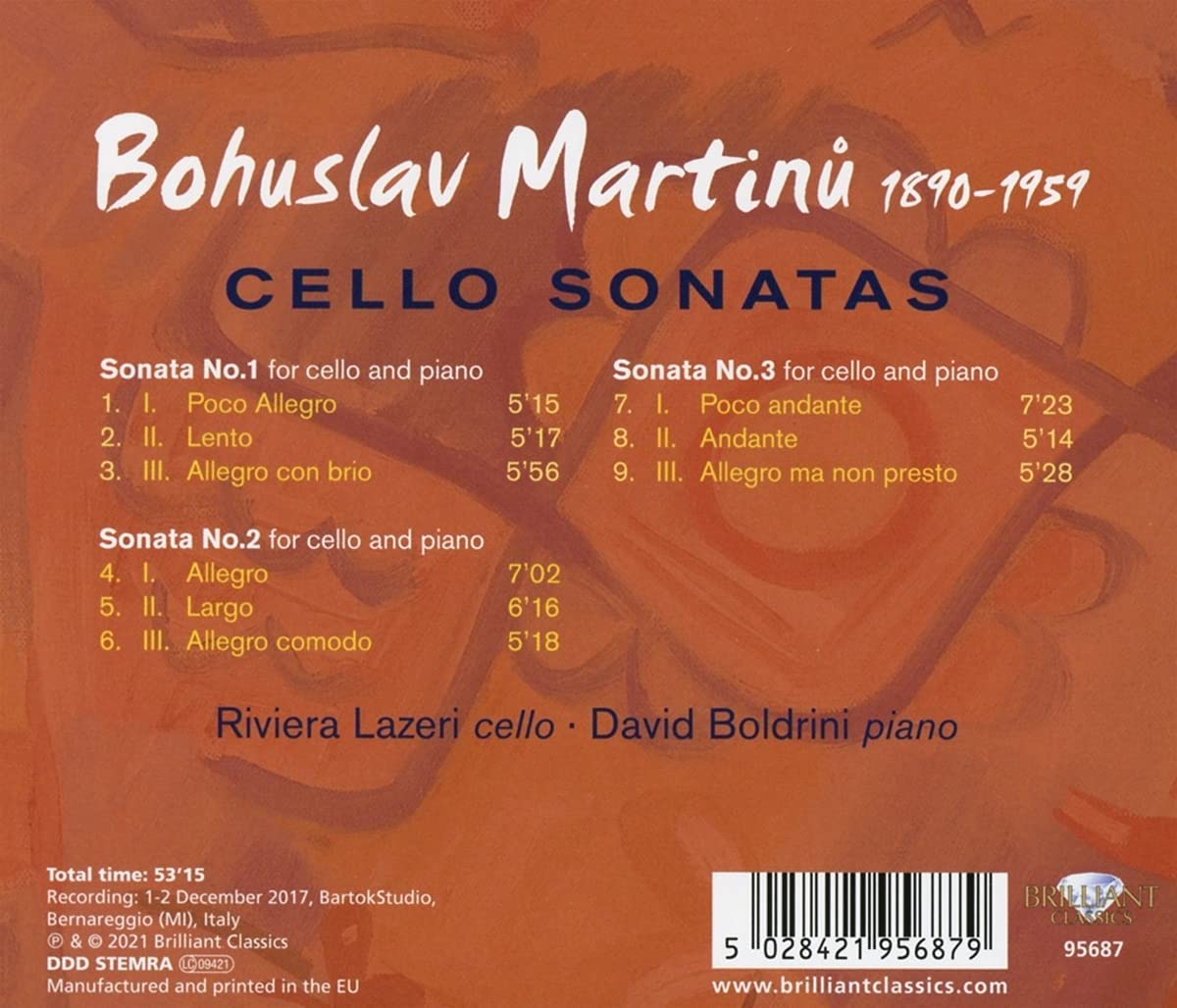 Riviera Lazeri 마르티누: 첼로 소나타 전곡 (Bohuslav Martinu: Cello Sonatas H.277, H.286, H.340) 