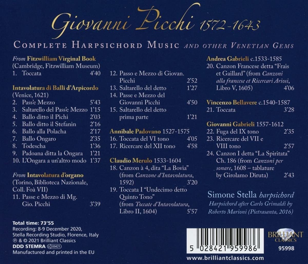 Simone Stella 지오반니 피치: 하프시코드 작품 전곡 외 (Giovanni Picchi: Complete Harpsichord Music) 