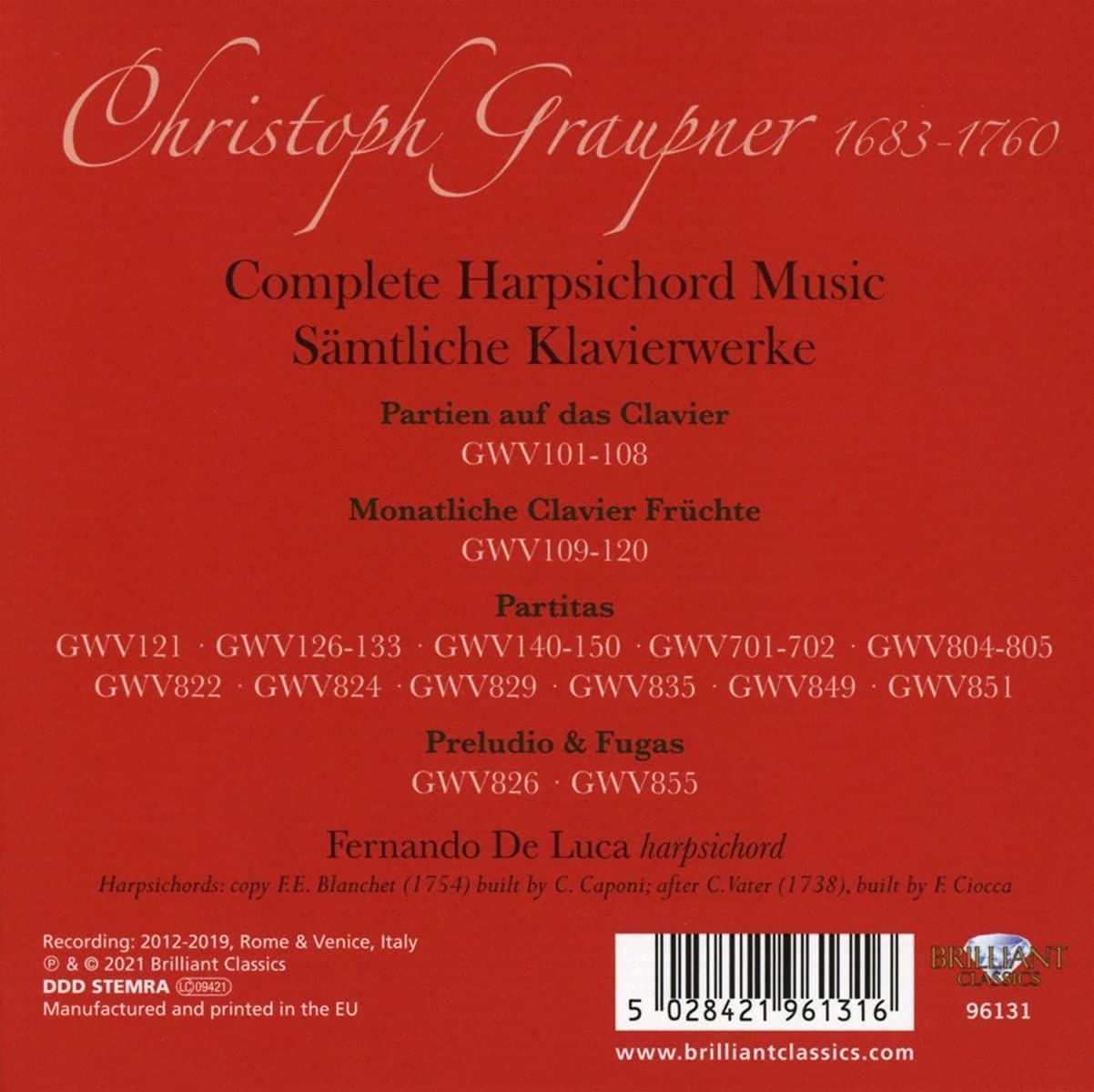 Fernando de Luca 크리스토프 그라우프너: 하프시코드 작품 전곡 (Christoph Graupner: Complete Harpsichord Music) 