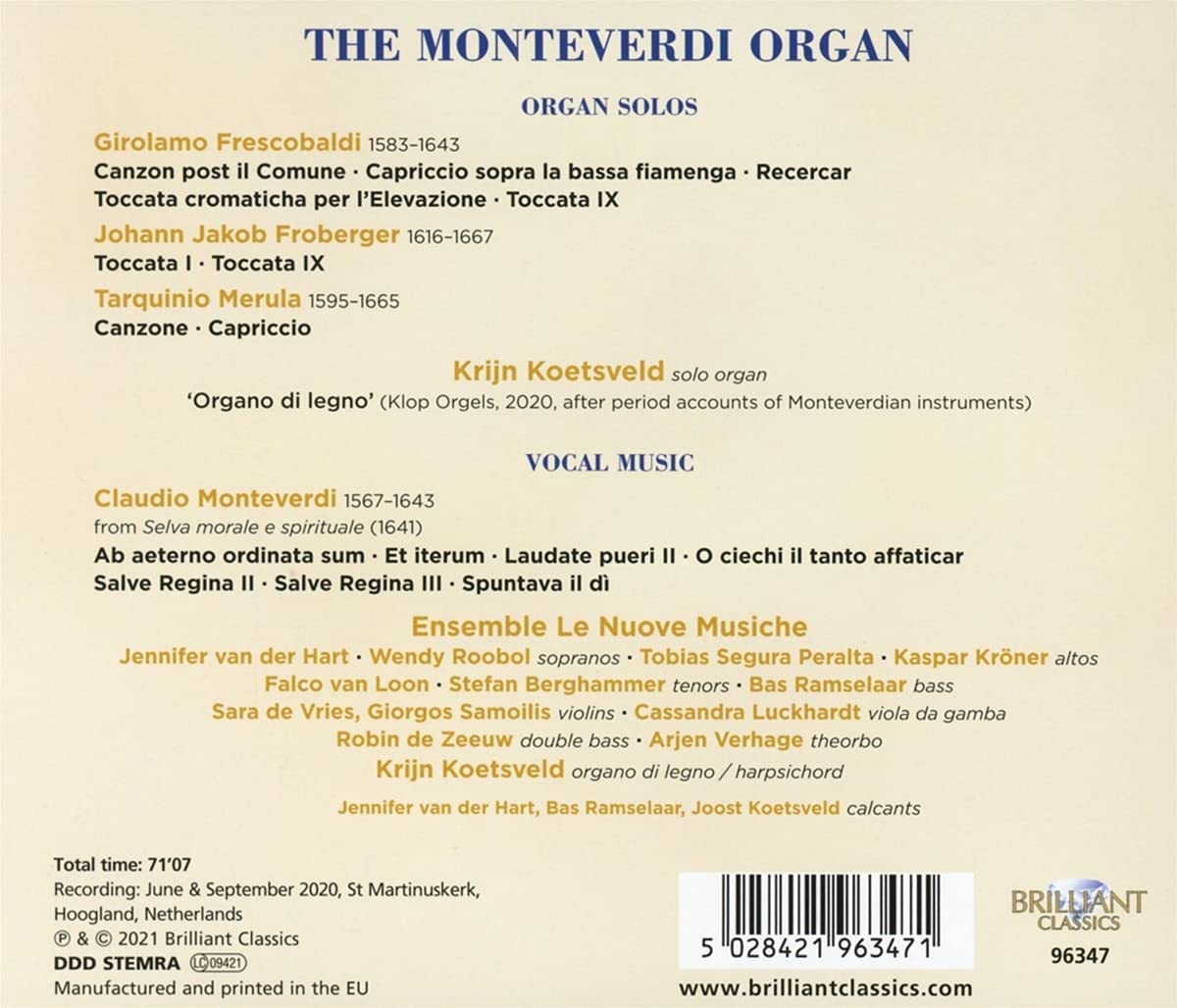 Krijn Koetsveld ‘몬테베르디 오르간’ - 몬테베르디 시대의 오르간 작품 (The Monteverdi Organ) 