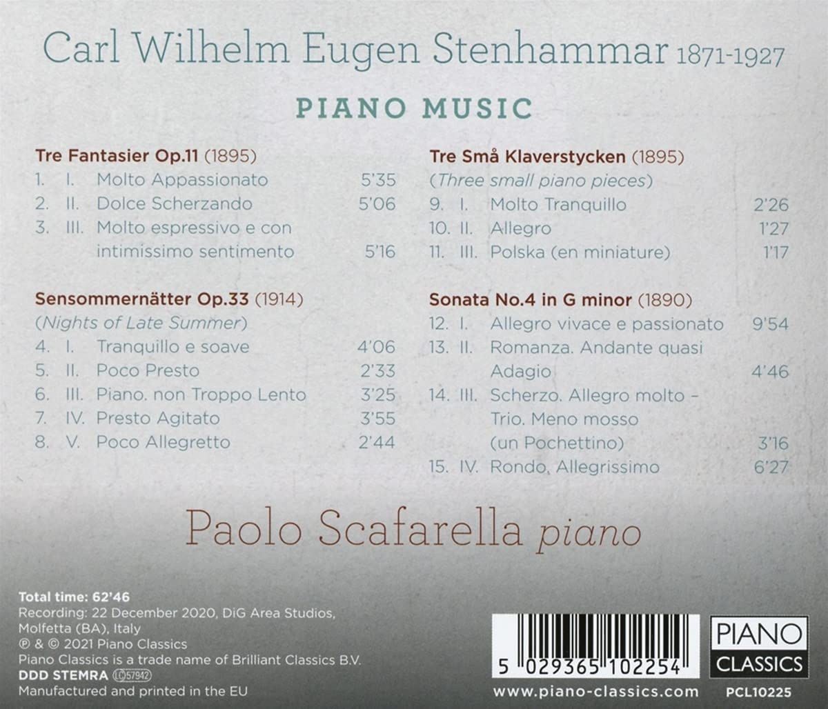 Paolo Scafarella 카를 빌헬름 에우겐 스텐함마르: 피아노 작품 (Carl Wilhelm Stenhammar: Piano Music) 