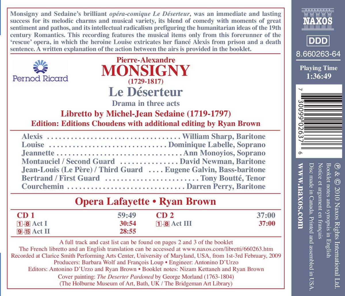 Ryan Brown 몽시니: 오페라 '탈영병' (Monsigny: Le Deserteur) 