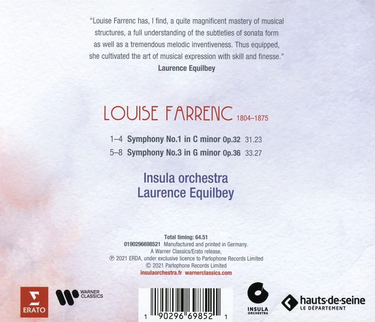 Laurence Equilbey 루이스 파렝: 교향곡 1, 3번 (Louise Farrenc: Symphonies Op.32, Op.36) 