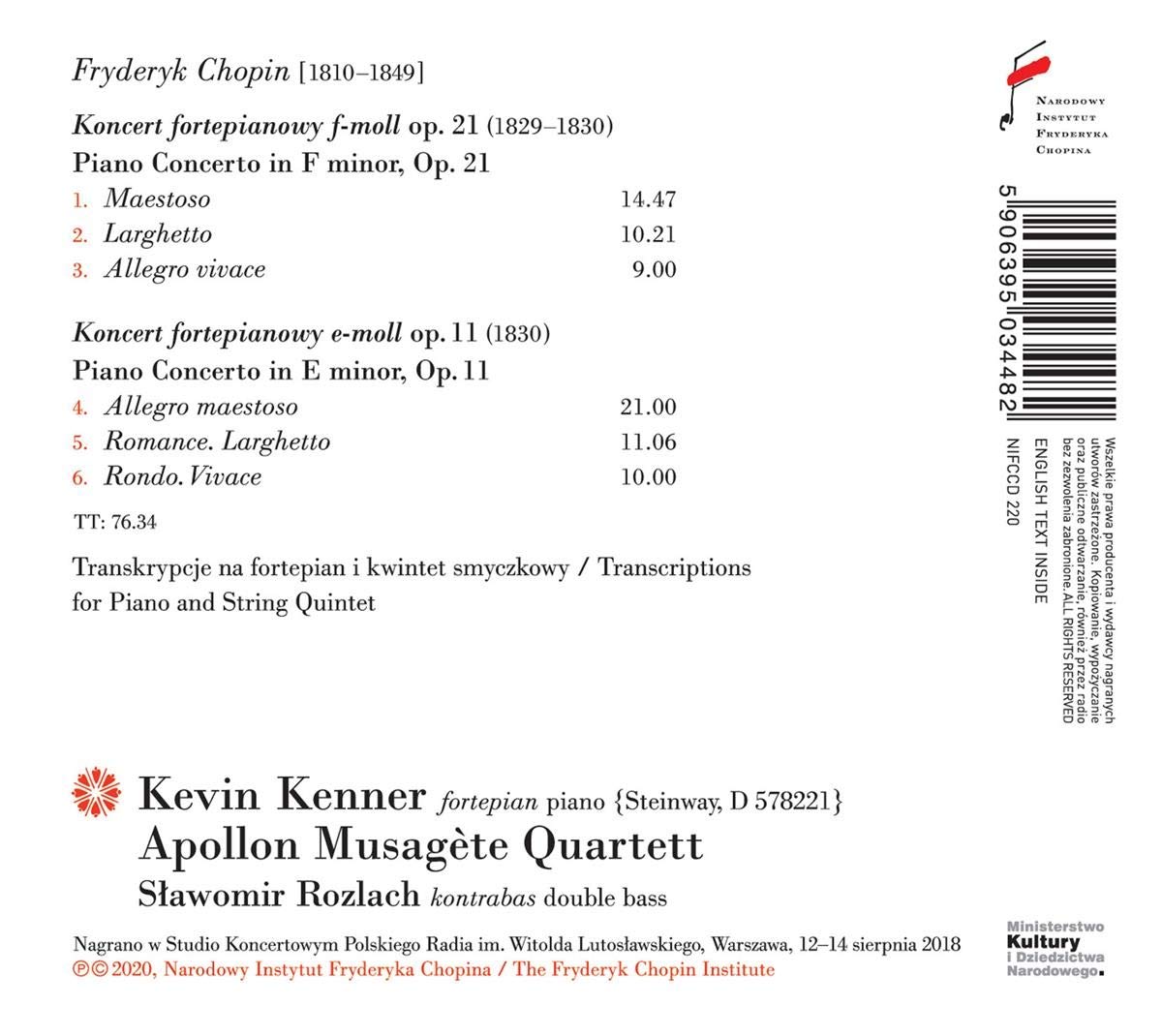 Kevin Kenner 쇼팽: 피아노 협주곡 1, 2번 [피아노와 현악 5중주 편곡 버전] (Chopin: Piano Concertos - Chamber Versions) 