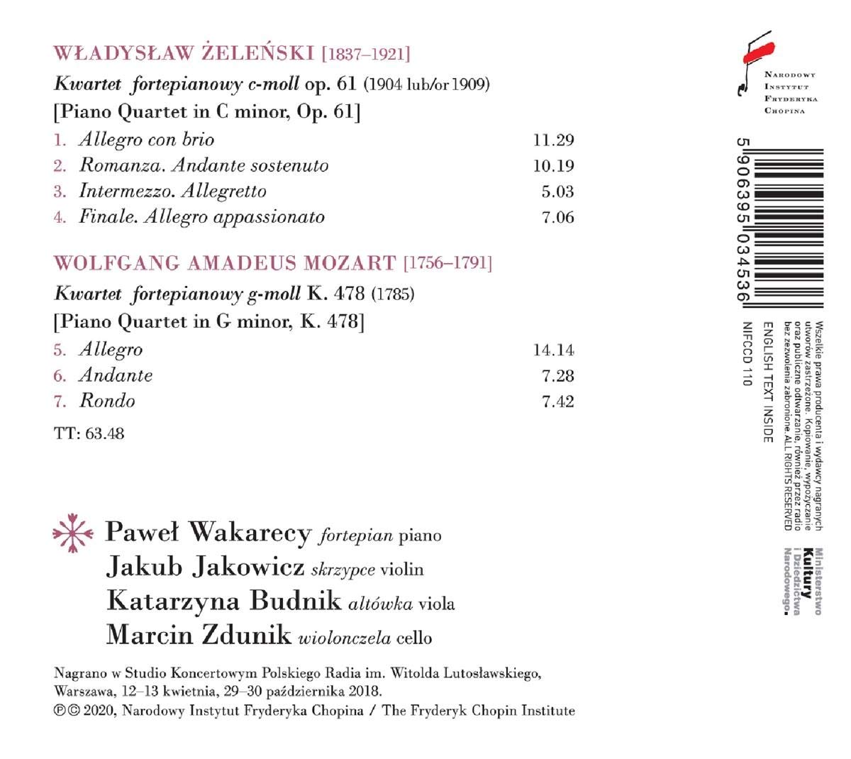 Pawel Wakerecy 첼린스키/ 모차르트: 피아노 4중주 (Zelenski: Piano Quartet Op.61 / Mozart: Piano Quartet K.478) 