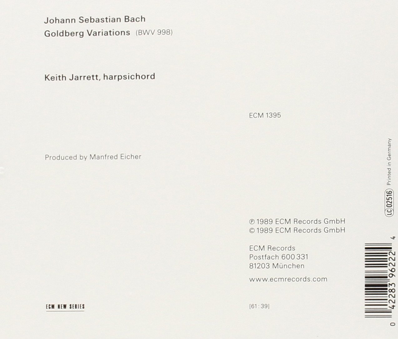 Keith Jarrett 바흐: 골드베르크 변주곡 (Bach: Goldberg Variations)