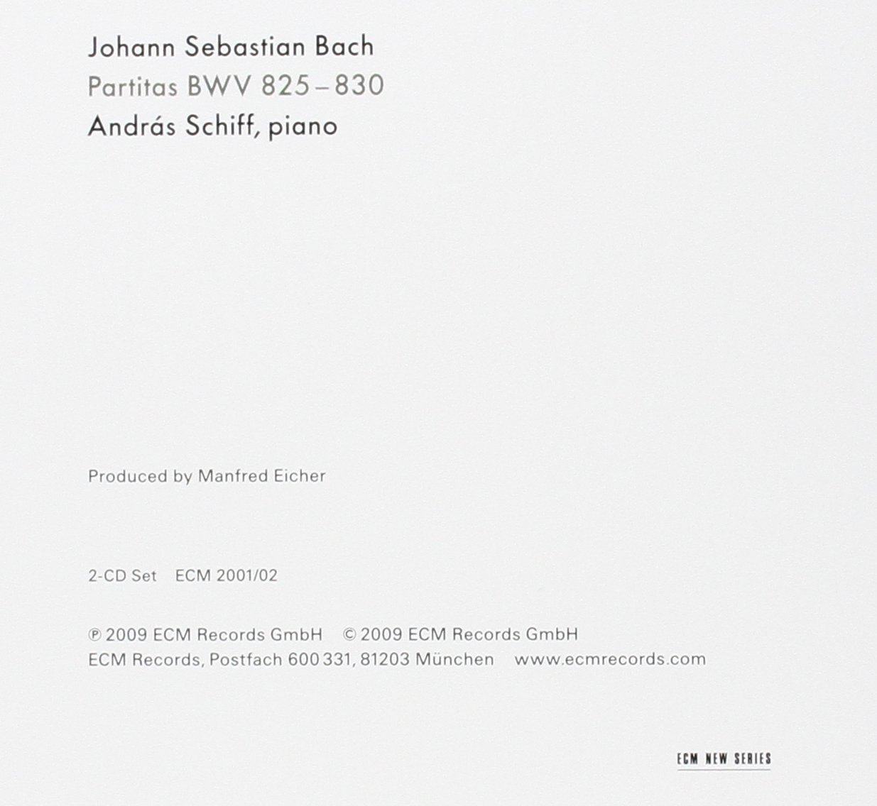 Andras Schiff 바흐: 6개의 파르티타 - 안드라스 쉬프 (Bach : Six Partitas BWV 825-830) 