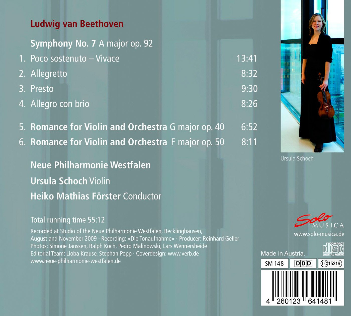 Ursula Schoch 베토벤: 교향곡 7번, 로망스 1, 2번 (Beethoven: Symphony Op.92, Romance for Violin and Orchestra Op.40, Op.50) 