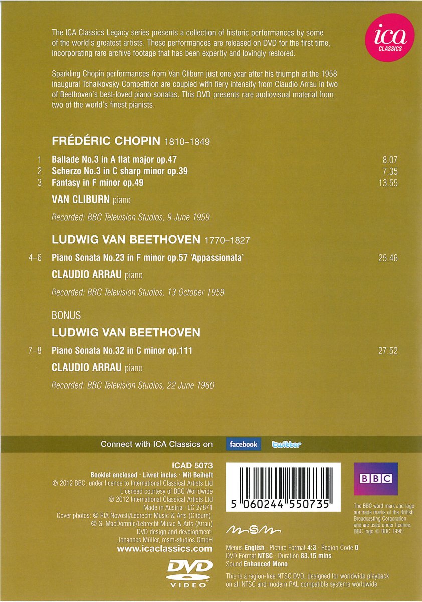 Van Cliburn / Claudio Arrau 쇼팽: 발라드 3번, 스케르초 3번, 판타지 / 베토벤: 피아노 소나타 23번 '열정' (Chopin: Ballade No.3, Scherzo No.3, Fantasy / Beethoven: Piano Sonatas Op.57) 