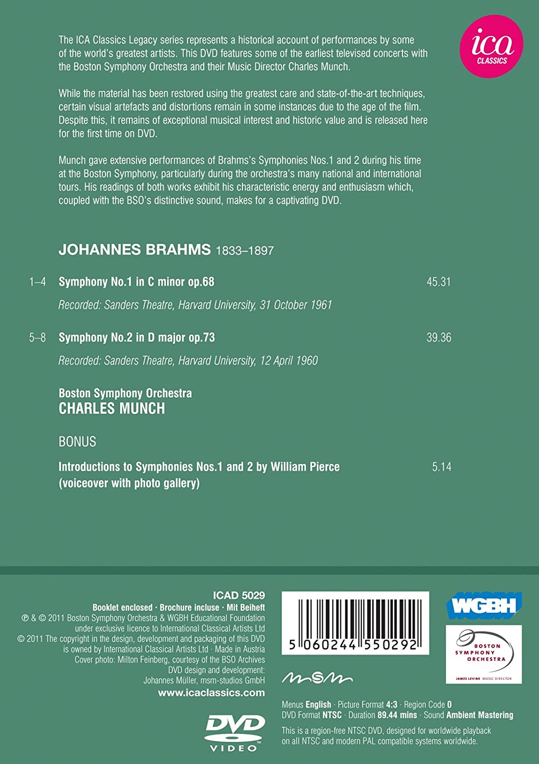 Charles Munch 브람스: 교향곡 1, 2번 (Brahms: Symphonies Op.68, Op.73) 