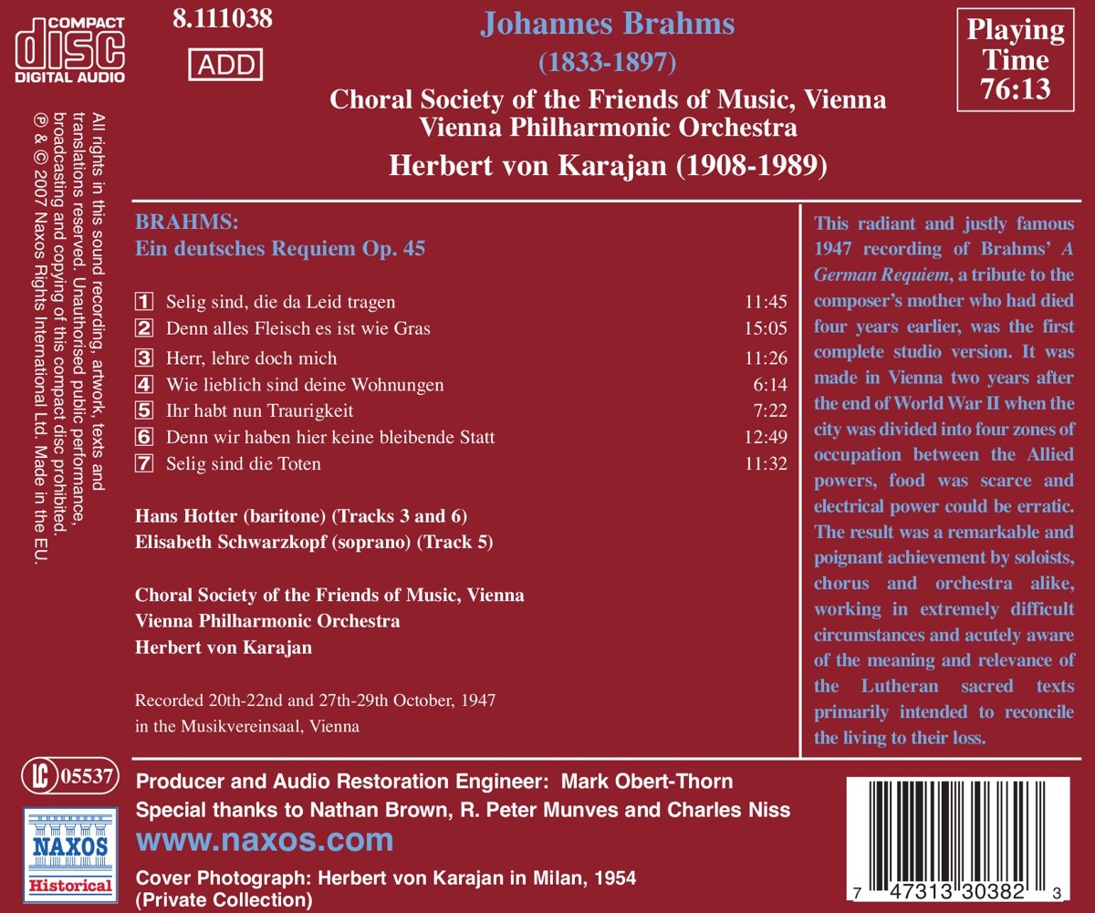 Herbert von Karajan 브람스: 독일 레퀴엠 - 카라얀 (Brahms: Ein Deutsches Requiem op.45) 