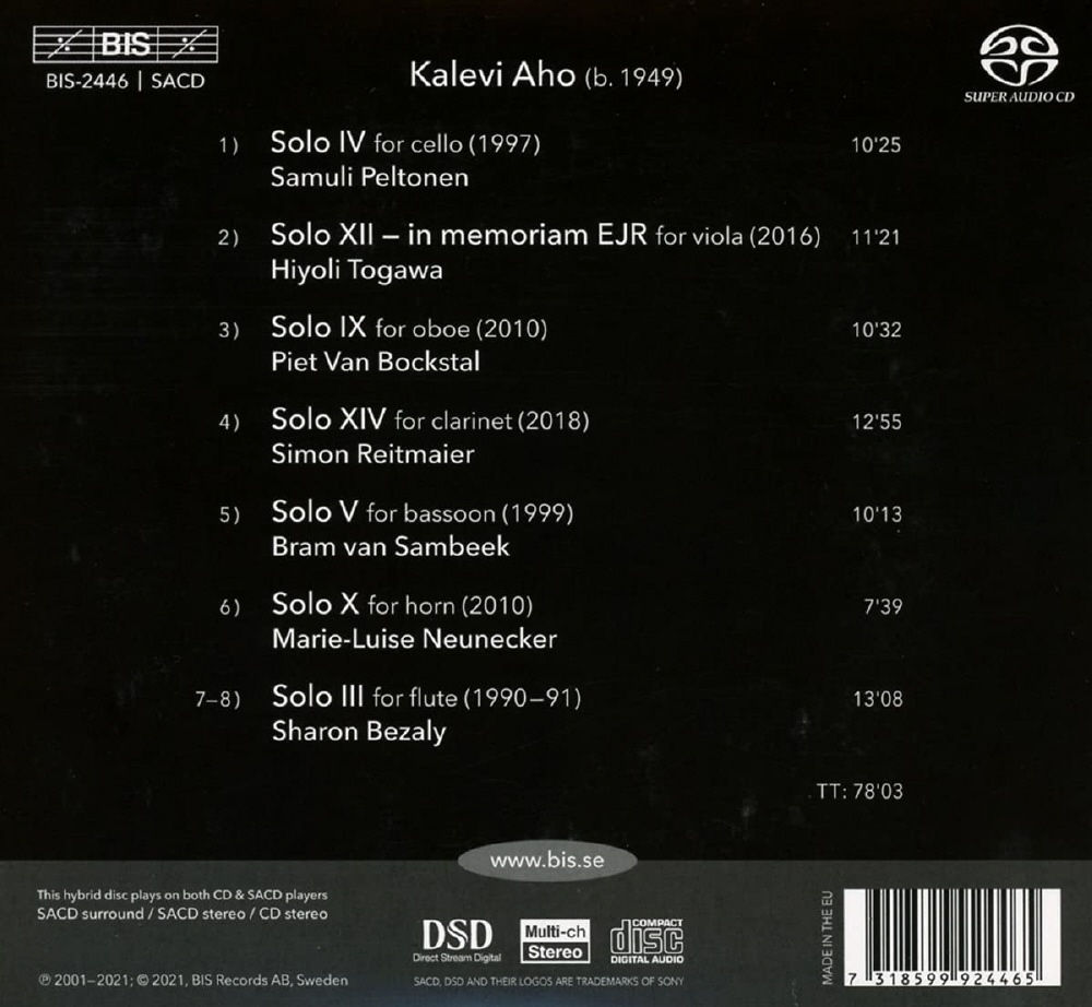 칼레비 아호: 독주 악기를 위한 시리즈 1집 (Kalevi Aho: Solo Vol. 1) 