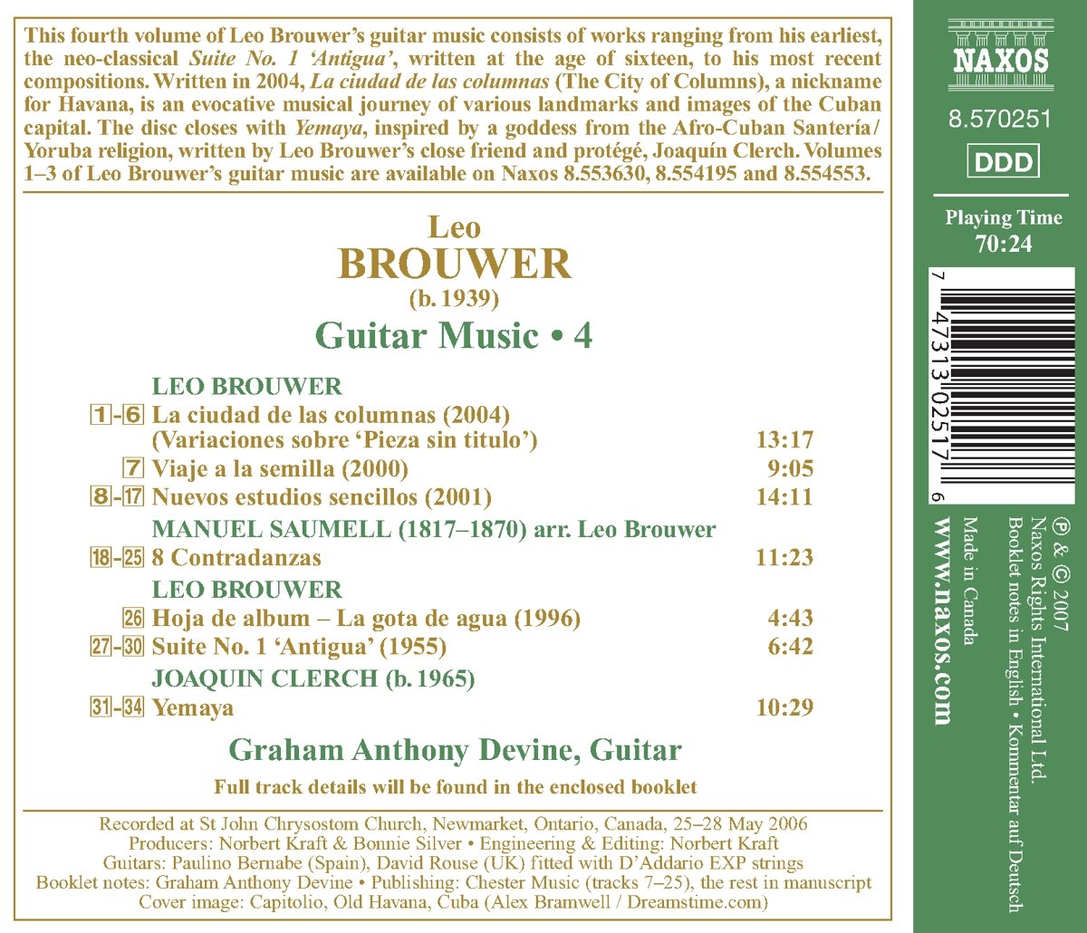 Graham Anthony Devine 브루어: 기타 작품집 4집 (Leo Brouwer: Guitar Works Vol. 4) 