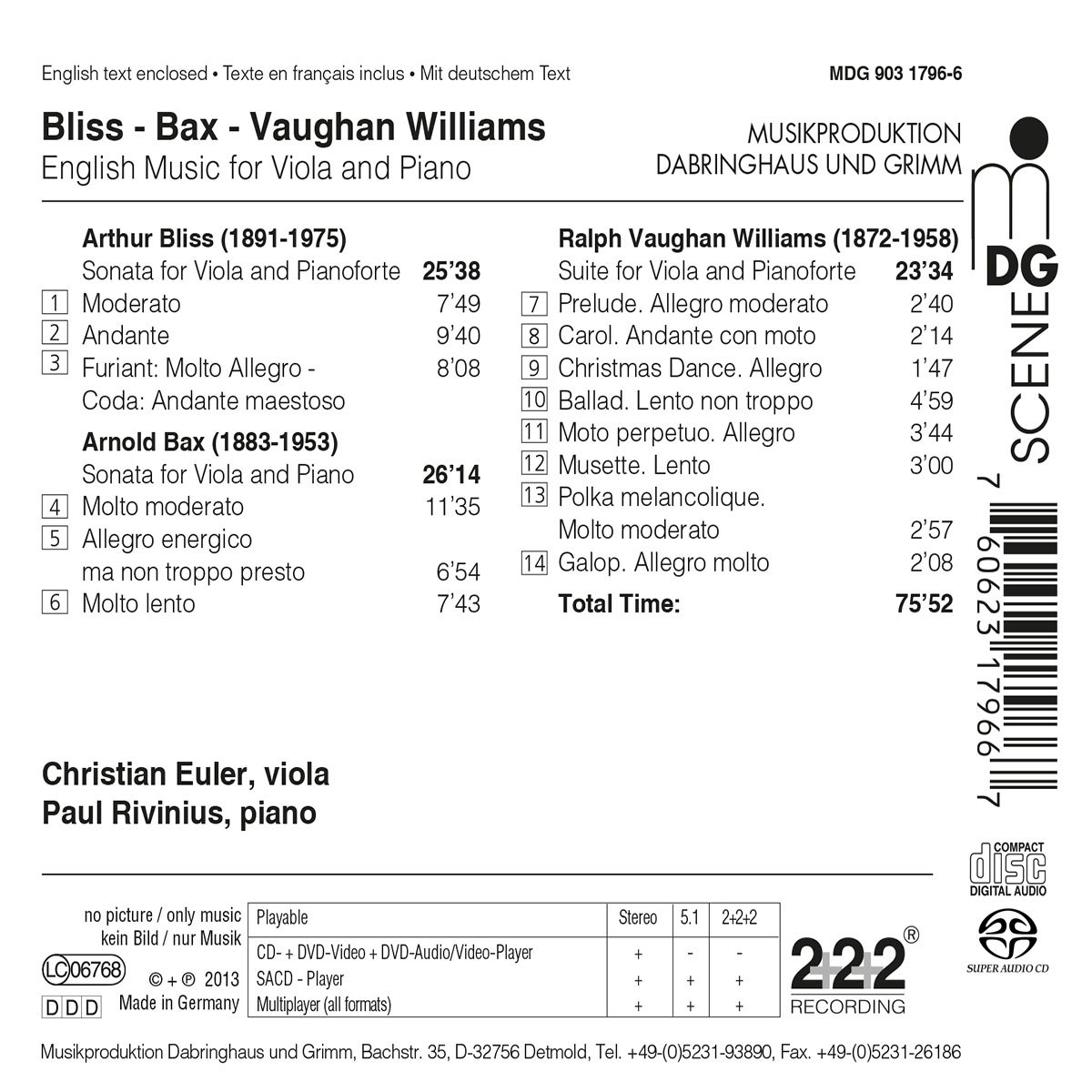 Christian Euler  블리스 / 백스 / 본 윌리엄스: 비올라와 피아노를 위한 영국 작품들 (Bliss / Bax / Vaughan Williams: Works for Viola and Piano) 