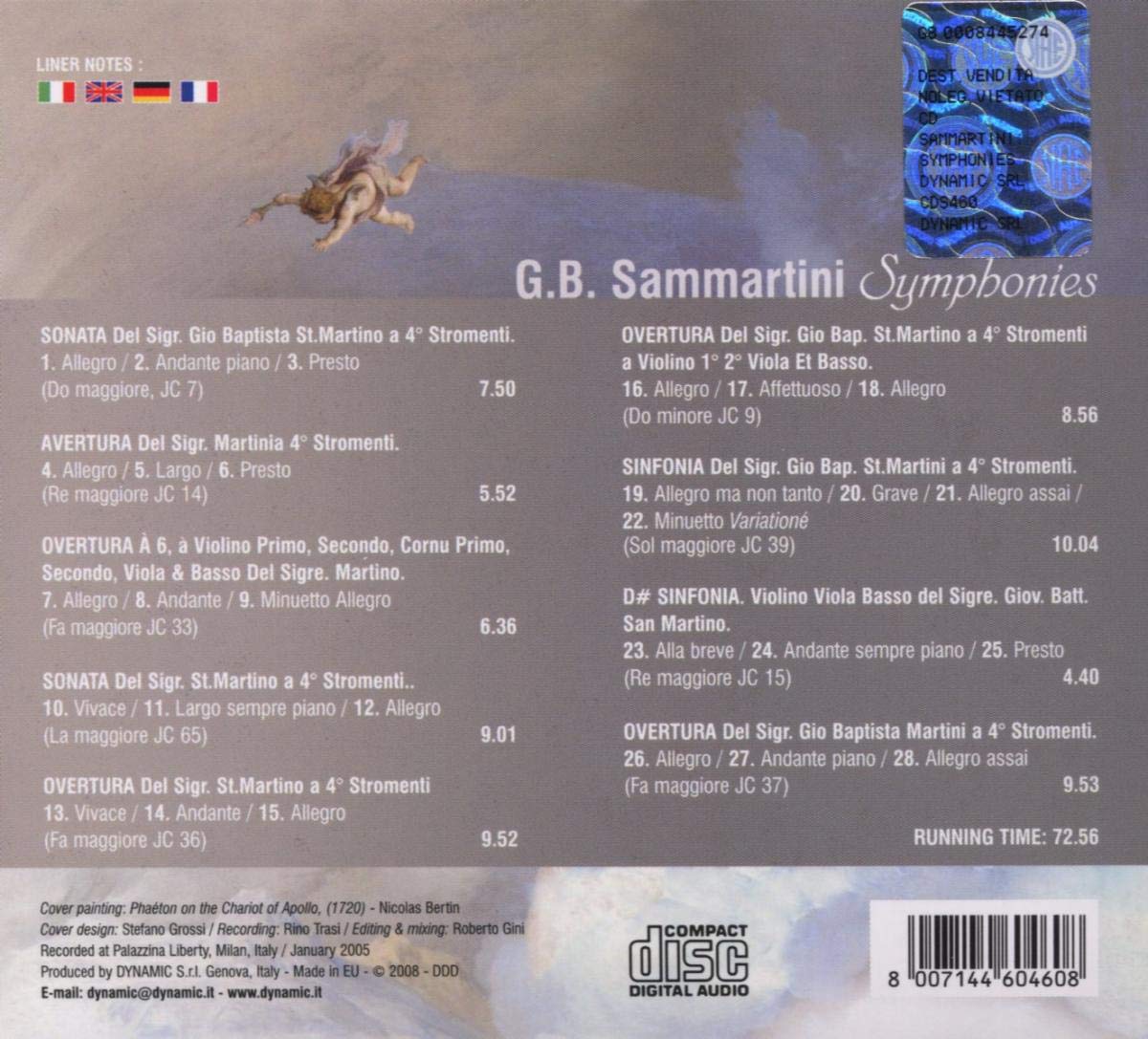 Roberto Gini 삼마르티니: 교향곡과 서곡 (Giovanni Battista Sammartini: Symphonies and Overtures) 