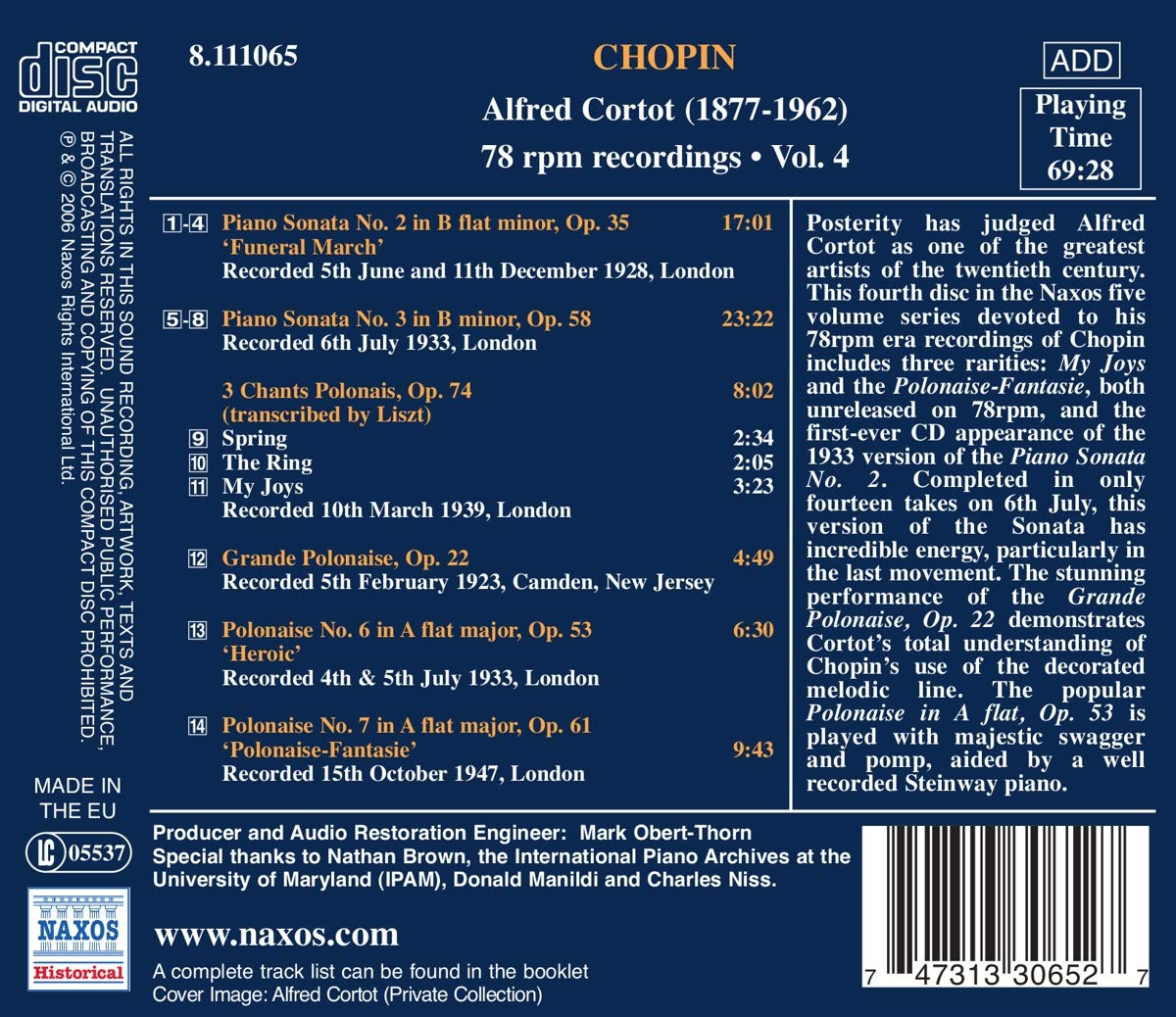 Alfred Cortot 쇼팽: 피아노 소나타 2, 3번, 폴로네이즈 (1923-47년 녹음) (Chopin: Piano Sonatas Op.35, Op.58, Polonaises) 
