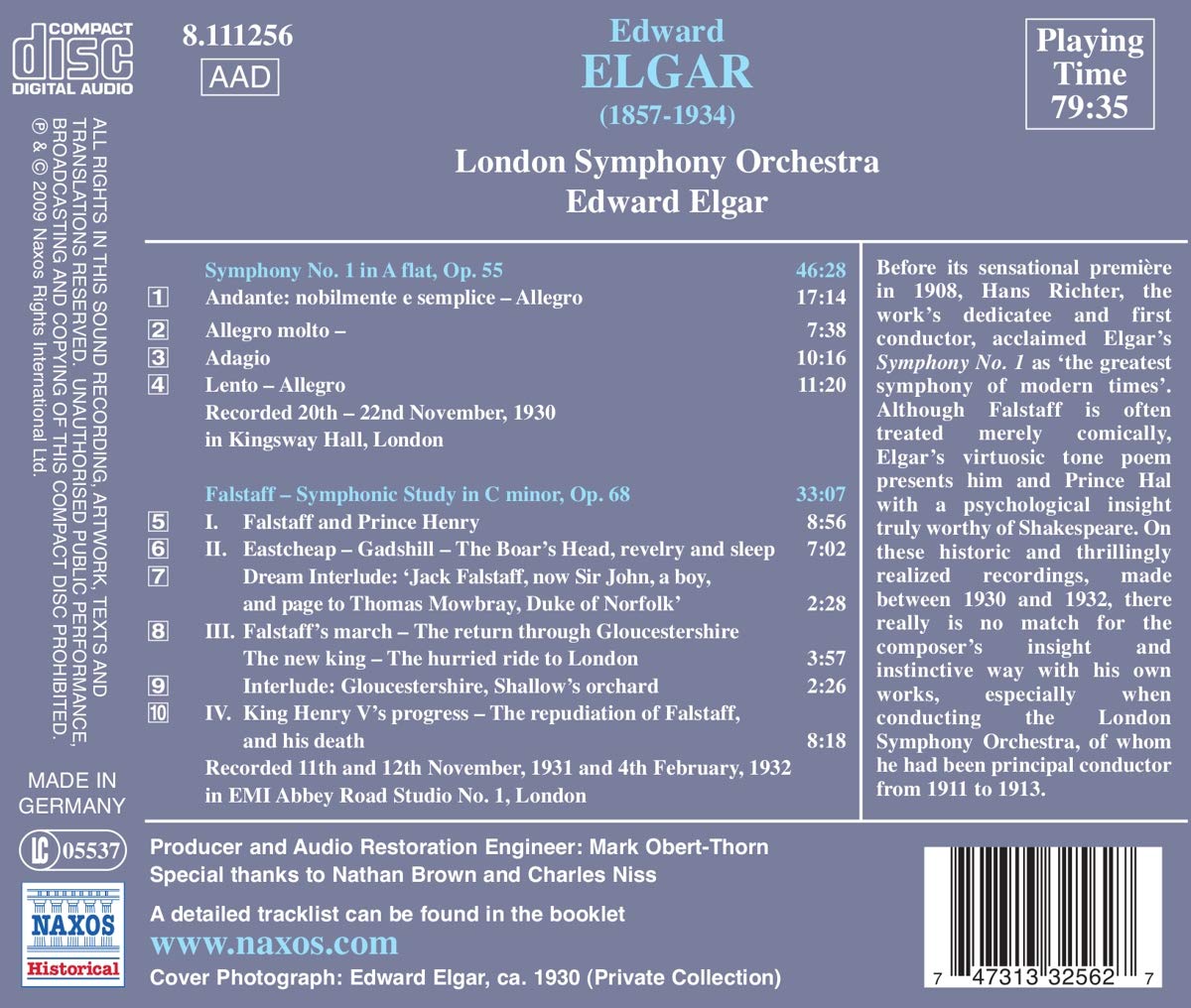 London Symphony 엘가: 교향곡 1번, 팔스타프 (1930-1932년 녹음) (Elgar: Symphony No.1, Falstaff) 