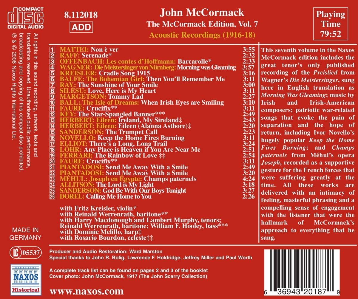 존 맥코맥: 에디션 7집 - 1916~18년도 어쿠스틱 녹음 (John McCormack: Edition Vol. 7 - The Acoustic Recordings 1916-18) 