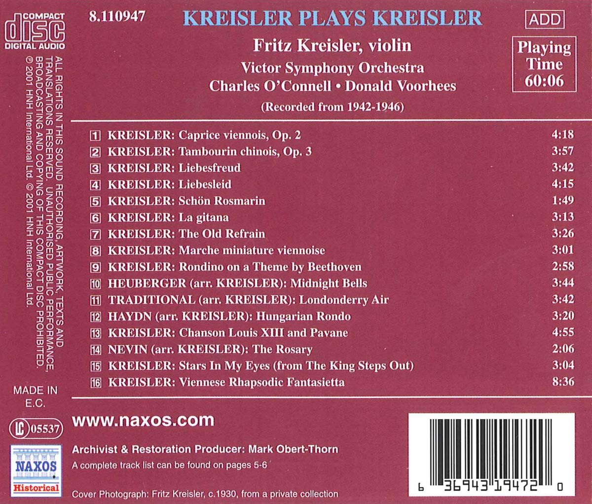 크라이슬러가 연주하는 크라이슬러 (Kreisler Plays Kreisler)