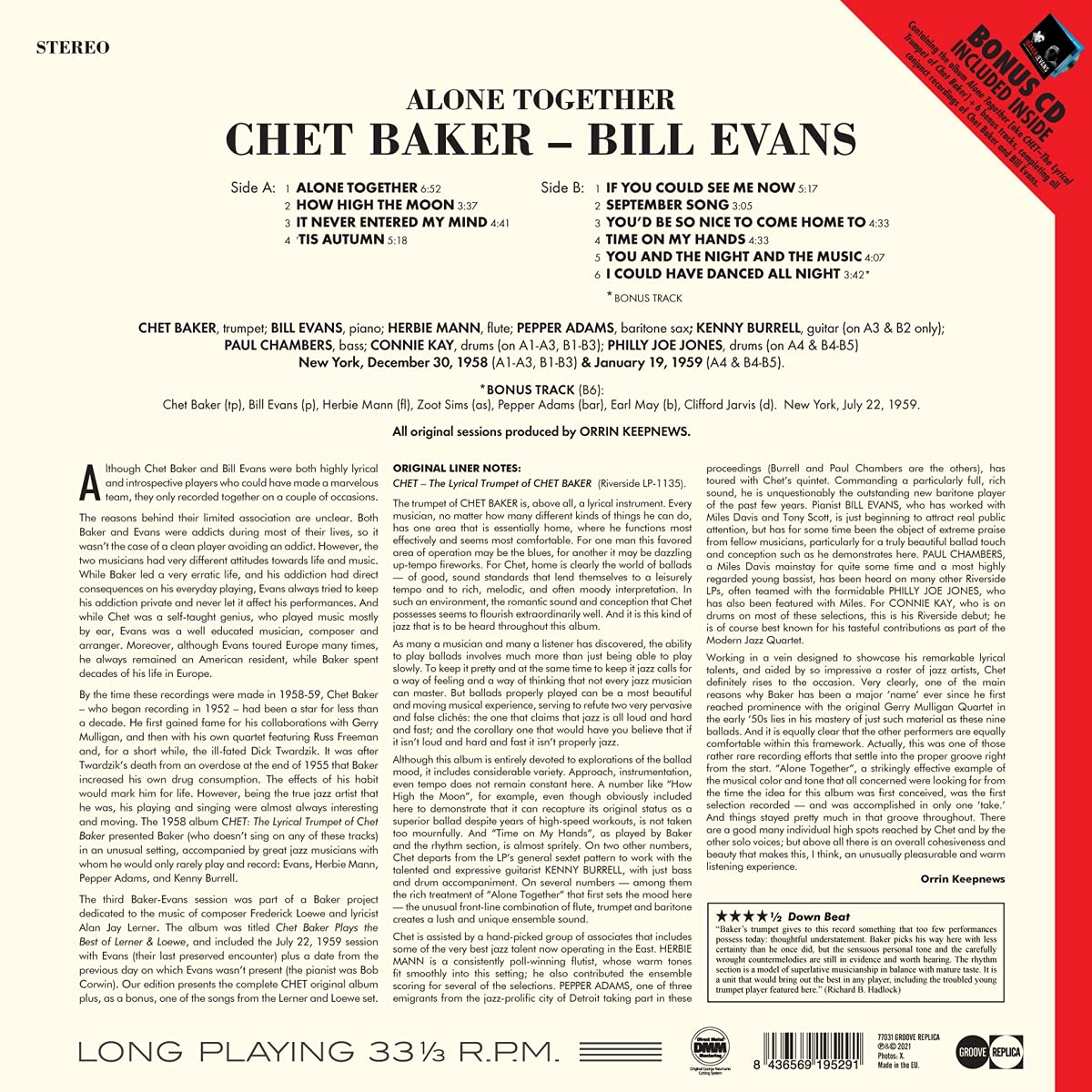Chet Baker / Bill Evans (쳇 베이커 / 빌 에반스) - Alone Together [LP+CD] 