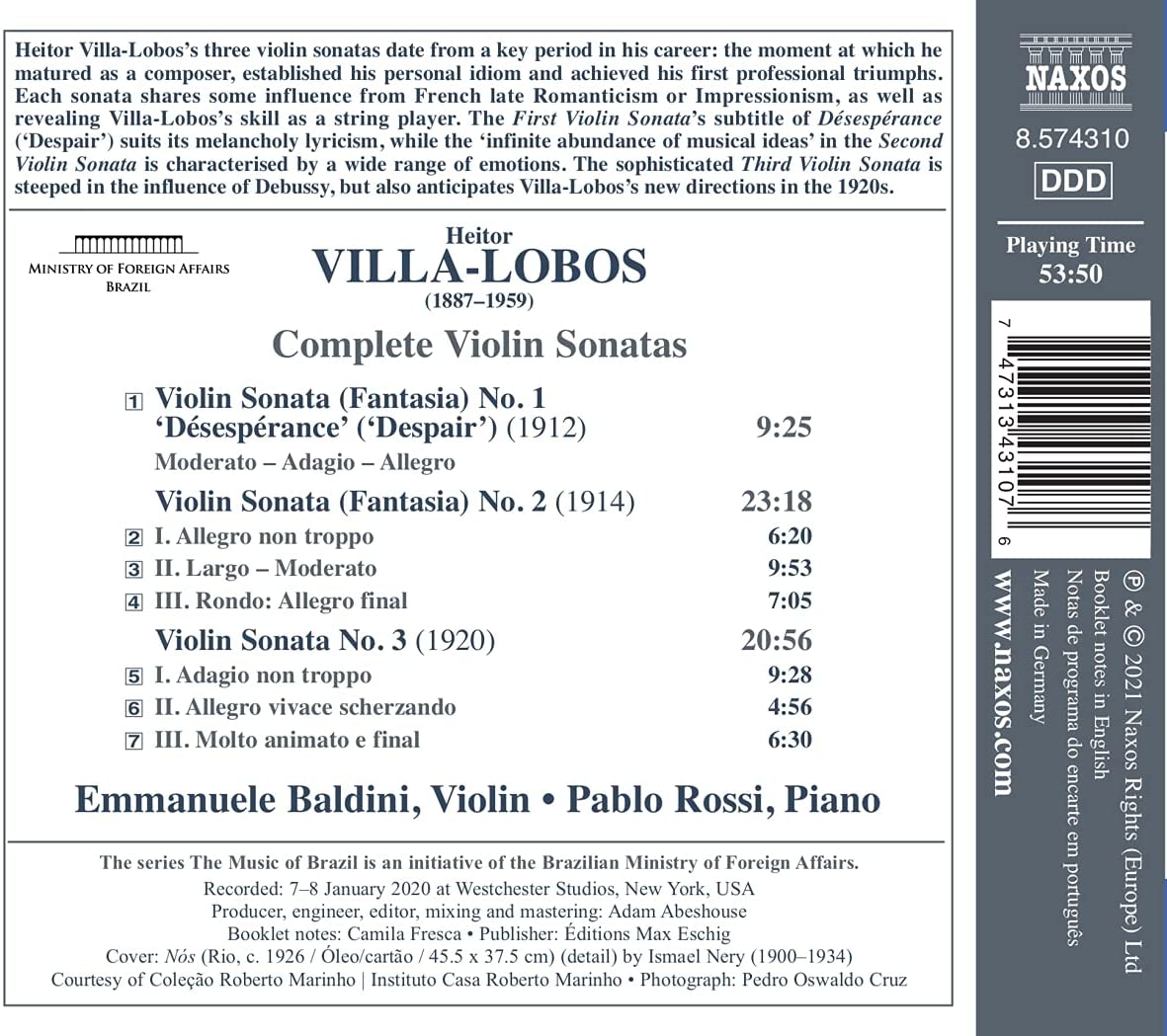 Emmanuele Baldini 에이토르 빌라-로부스: 바이올린 소나타 작품집 (Heitor Villa-Lobos: Complete Violin Sonatas Nos.1-3)