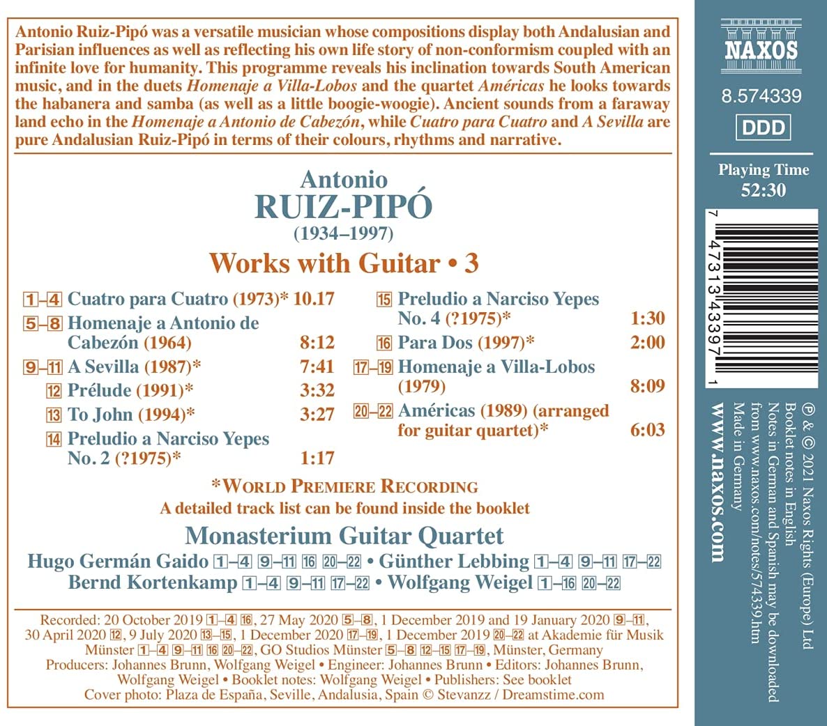 Monasterium Guitar Quartet 안토니오 루이즈-피포: 기타 작품 3집 (Antonio Ruiz-Pipo: Works with Guitar Vol. 3) 