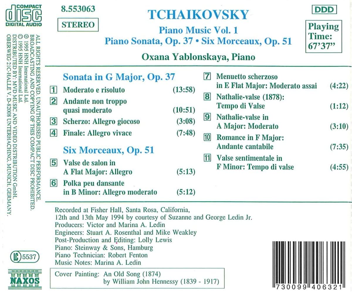Oxana Yablonskaya 차이코프스키: 피아노 작품 1집 - 소나타, 소품집 (Tchaikovsky: Piano Sonata Op.37, Six Morceaux Op.51)