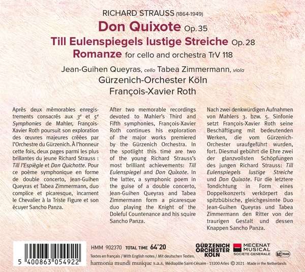 Francois-Xavier Roth 슈트라우스: 교향시 `돈키호테`, 틸 오일렌슈피겔의 유쾌한 장난, 로망스 - 프랑수아 자비에 로트 (R.Strauss: Don Quixote Op.35)