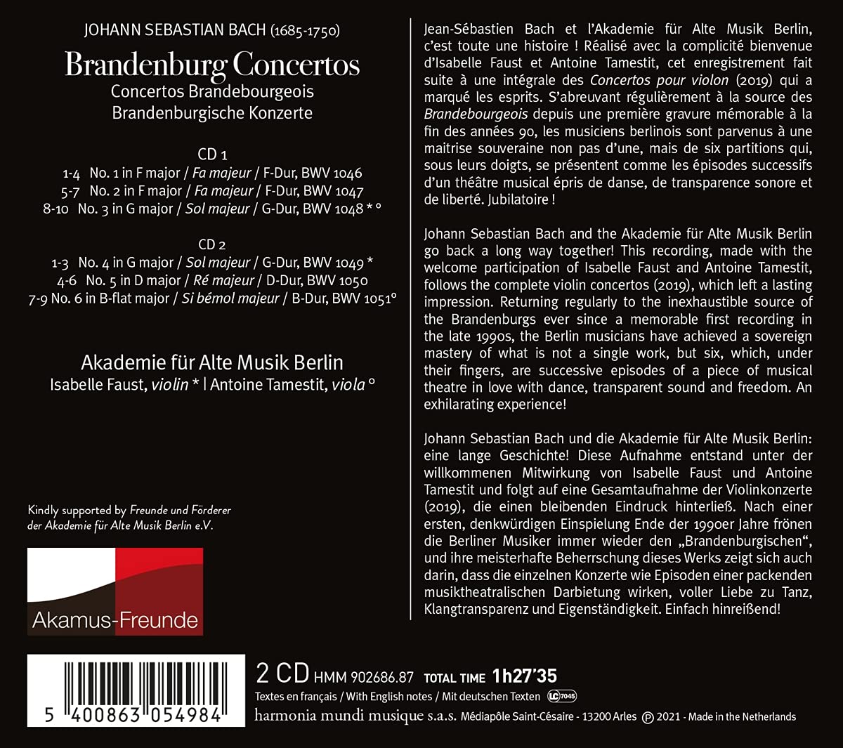 Isabelle Faust 바흐: 브란덴부르크 협주곡 (J.S.Bach: Brandenburg Concertos BWV1046-1051) 