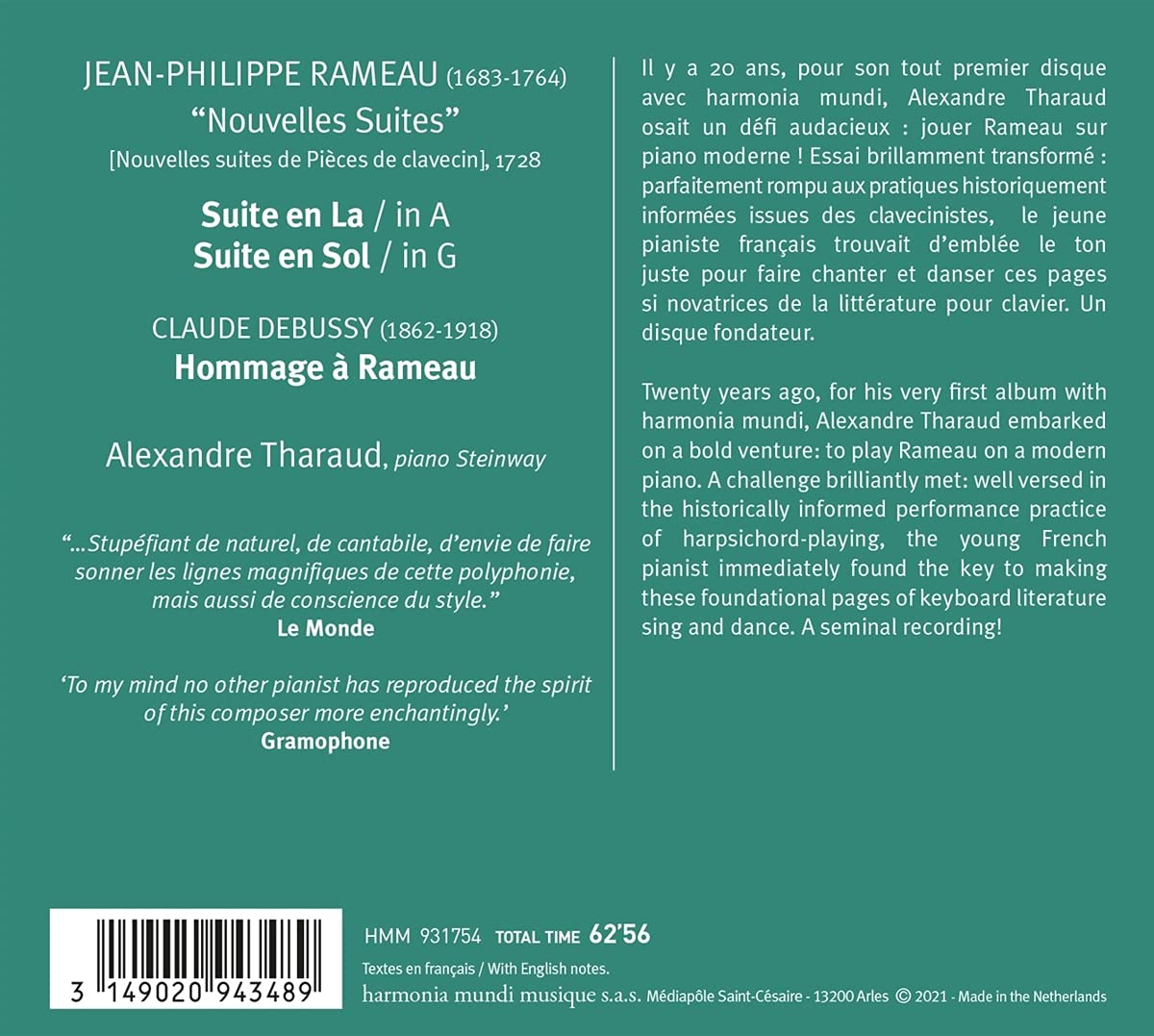 Alexandre Tharaud 라모: 클라브생 모음곡집 - 알렉상드르 타로 (Rameau: Nouvelles Suites de Pieces de Clavecin) 