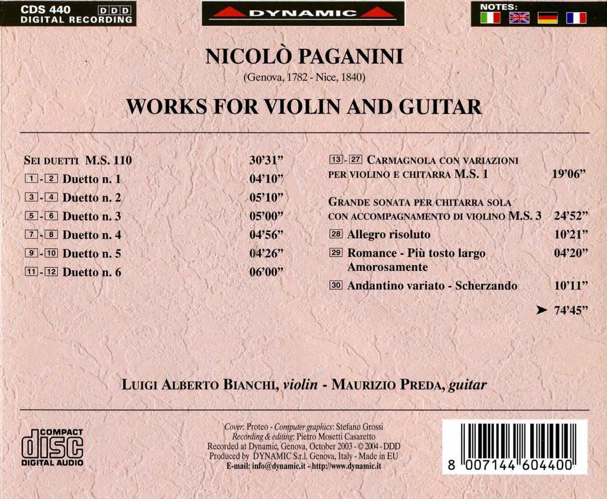 Luigi Alberto Bianchi 파가니니: 바이올린과 기타를 위한 음악 (Paganini: Works for Violin and Guitar) 