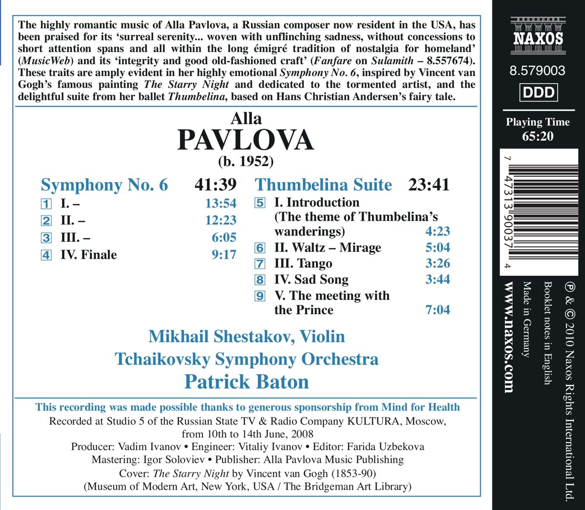 Mikhail Shestakov 파블로바: 교향곡 6번, 엄지공주 모음곡 (Alla Pavlova: Symphony No.6, Thumbelina Suite) 