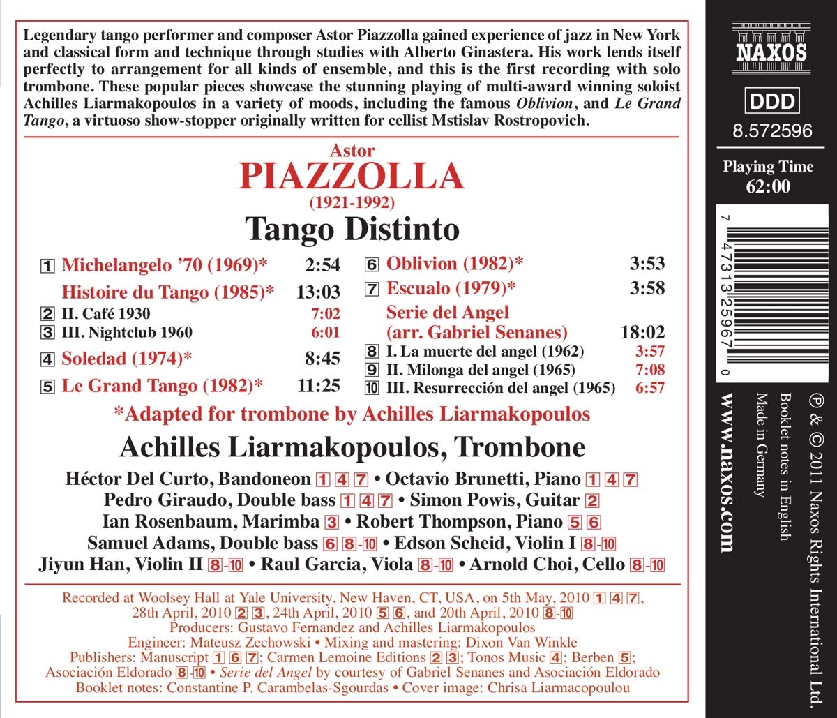 Achilles Liarmakopoulos 피아졸라: 솔로 트럼본과 앙상블을 위한 편곡들 (Piazzolla: Tango Distinto - Music for Solo Trombone and Instrumental Ensemble) 