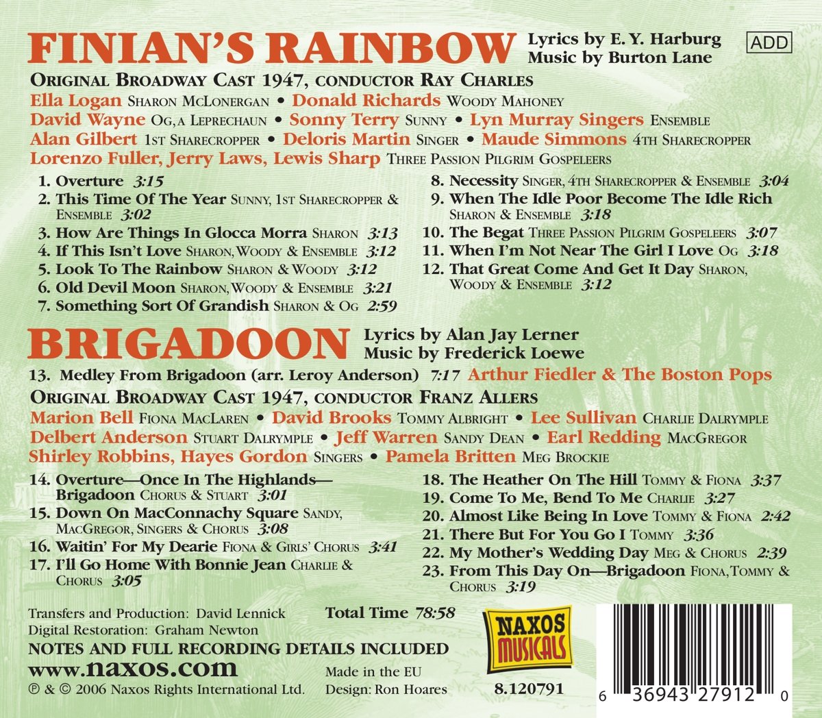하벅 & 버튼 레인: 뮤지컬 '피니안의 무지개' / 레너 & 로우: '브리가둔' (Harburg & Lane: Finian's Rainbow / Lenner & Loewe: Brigadoon)