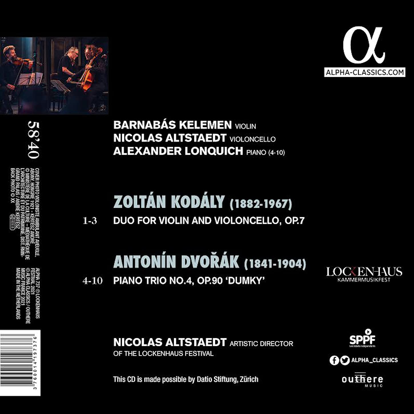 Barnabas Kelemen 코다이: 바이올린과 첼로를 위한 이중주 / 드보르작: 피아노 트리오 '둠키' (Kodaly: Duo for Violin and Cello Op.7 / Dvorak: Piano Trio Op.90 'Dumky') 