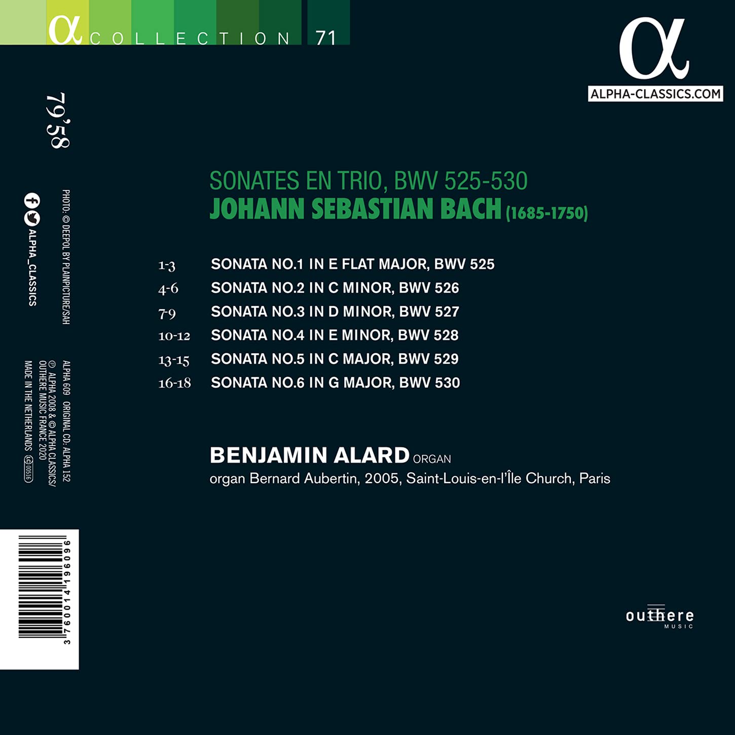 Benjamin Alard 바흐: 6개의 오르간 소나타 전곡 (J.S.Bach: Sonates En Trio, BWV525-530) 