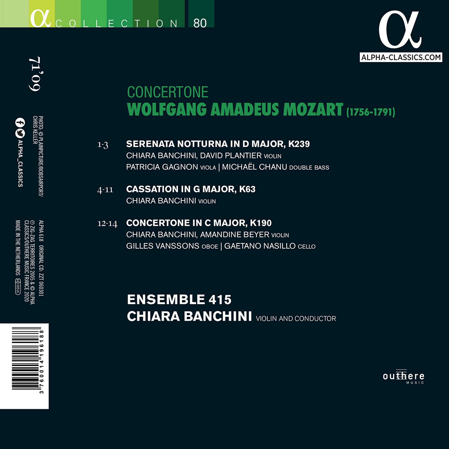 Chiara Banchini 모차르트: 세레나타 노투르나, 두 대의 바이올린을 위한 콘체르토네 외 (Mozart: Serenata Notturna K.239, Concertone K.190) 