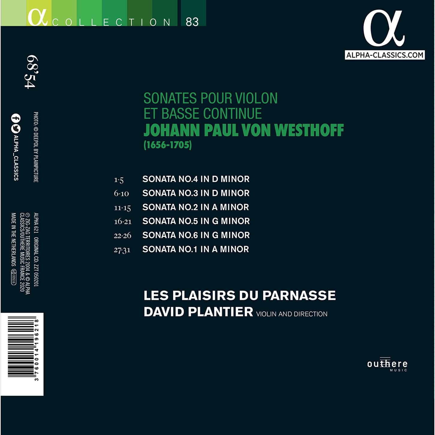 David Plantier 베스토프: 바이올린과 콘티누오를 위한 소나타 (Johann Paul von Westhoff: Sonates Pour Violon Et Basse Continue) 