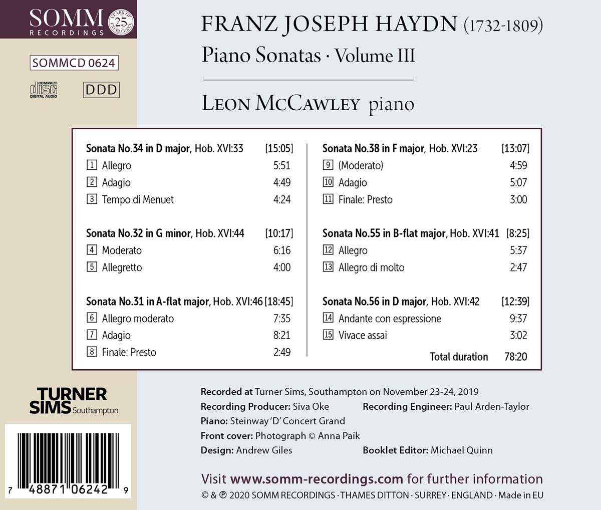 Leon McCawley 하이든: 피아노 소나타 3집 (Haydn: Piano Sonatas Vol. 3) 