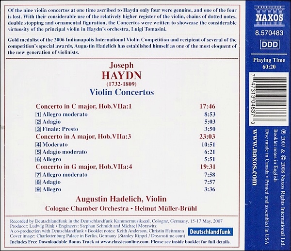 Augustin Hadelich 하이든: 바이올린 협주곡 (Haydn: Violin Concertos Hob. VII 1, 3, 4) 
