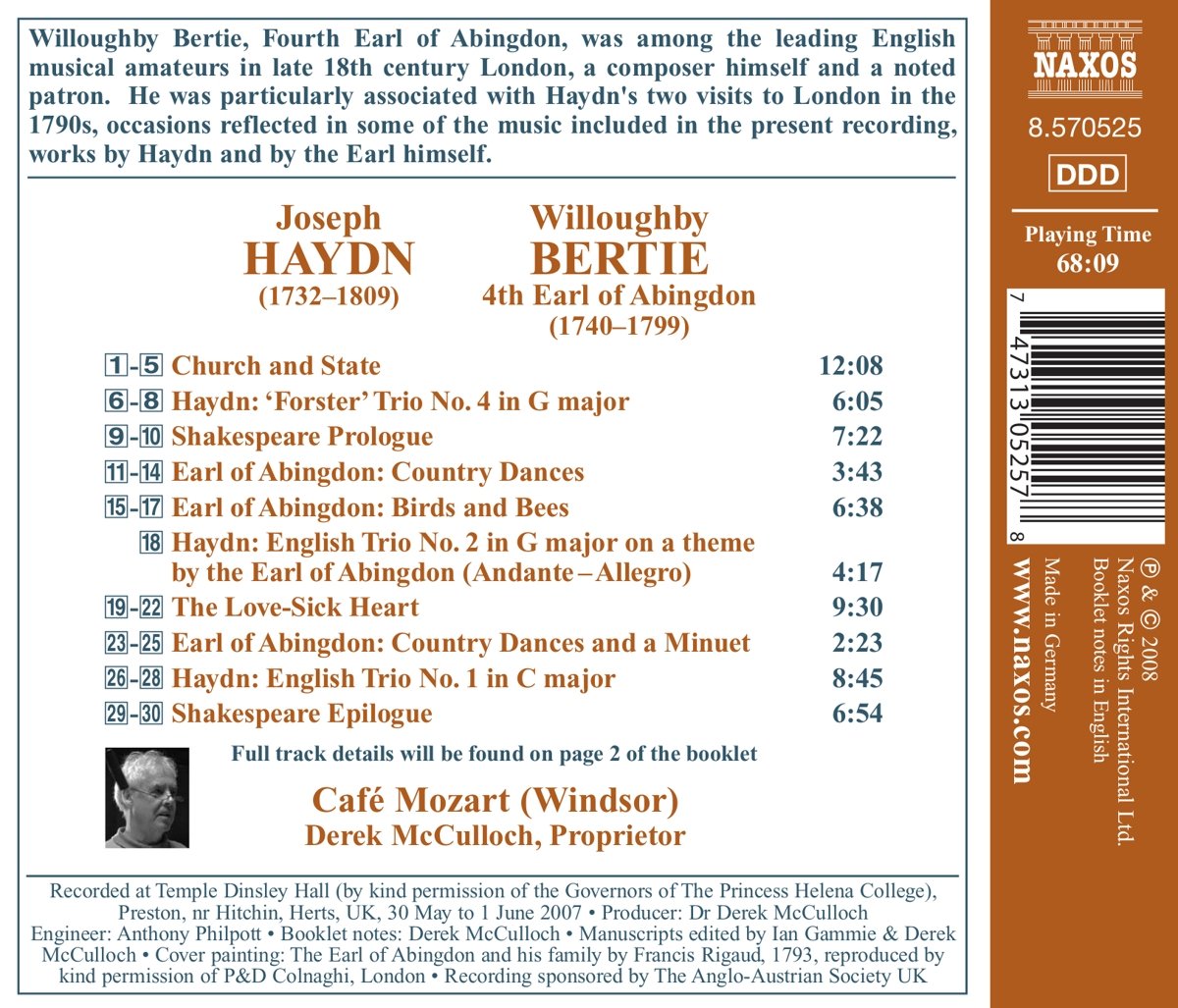 Cafe Mozart 하이든 / 아빙던 백작: 가곡과 실내악 작품들 (Haydn / Willoughby Bertie 4th Earl of Abingdon: Songs and Chamber Music) 
