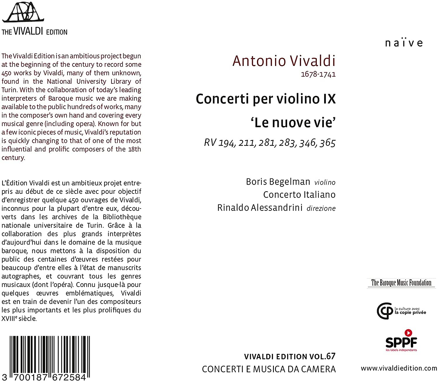 Rinaldo Alessandrini / Boris Begelman 비발디: 바이올린 협주곡 9집 (Vivaldi: Violin Concertos)