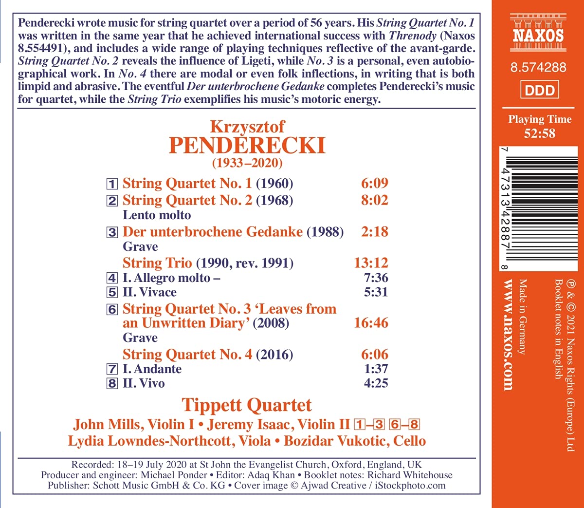 Tippett Quartet 펜데레츠키: 현악 사중주와 현악 삼중주를 위한 음악 전곡 (Penderecki: Complete Music for String Quartet and String Trio)