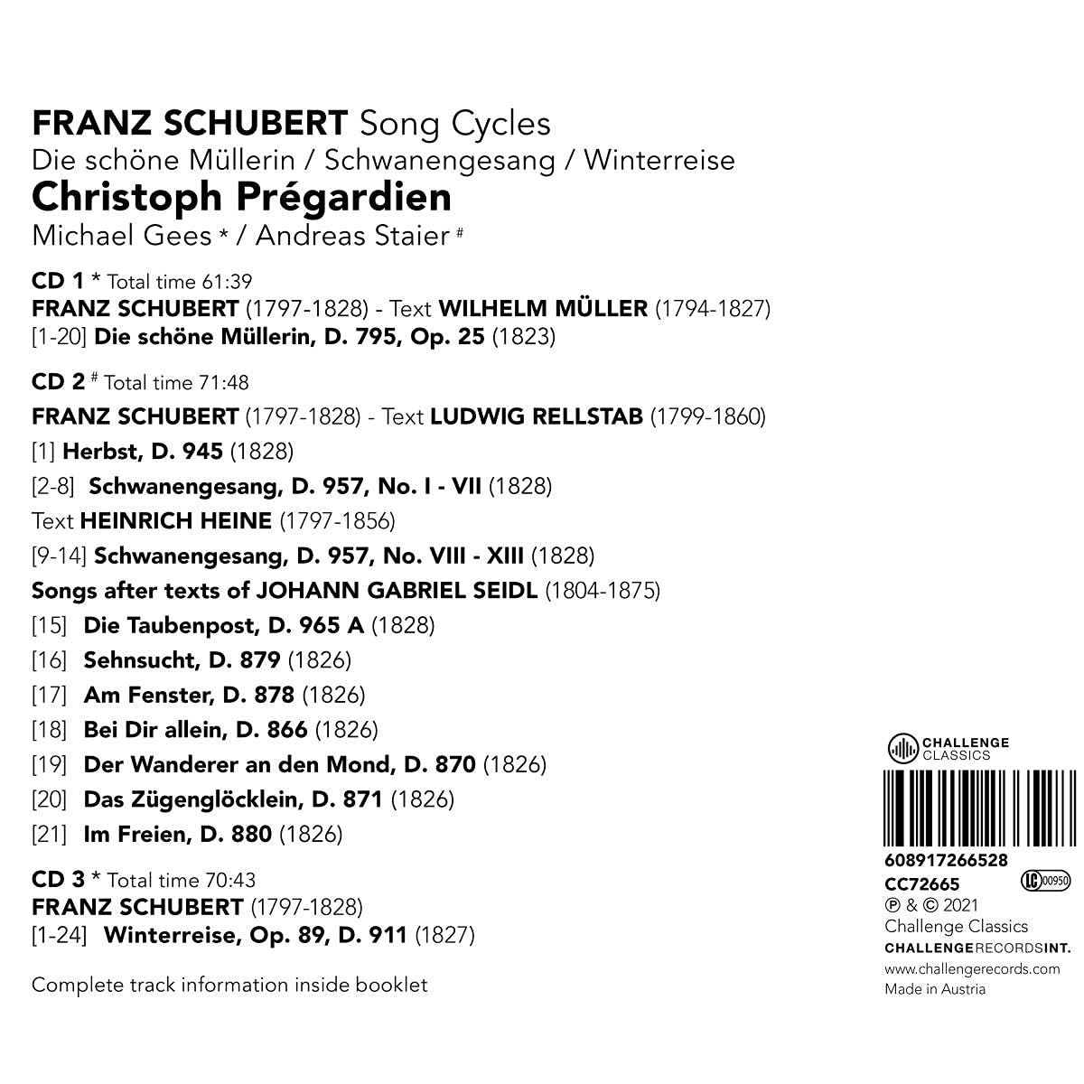 Christoph Pregardien 슈베르트: 아름다운 물방앗간 아가씨, 백조의 노래, 겨울 나그네 외 (Schubert: Die Schone Mullerin D795, Schwanengesang D957, Winterreise D911) 